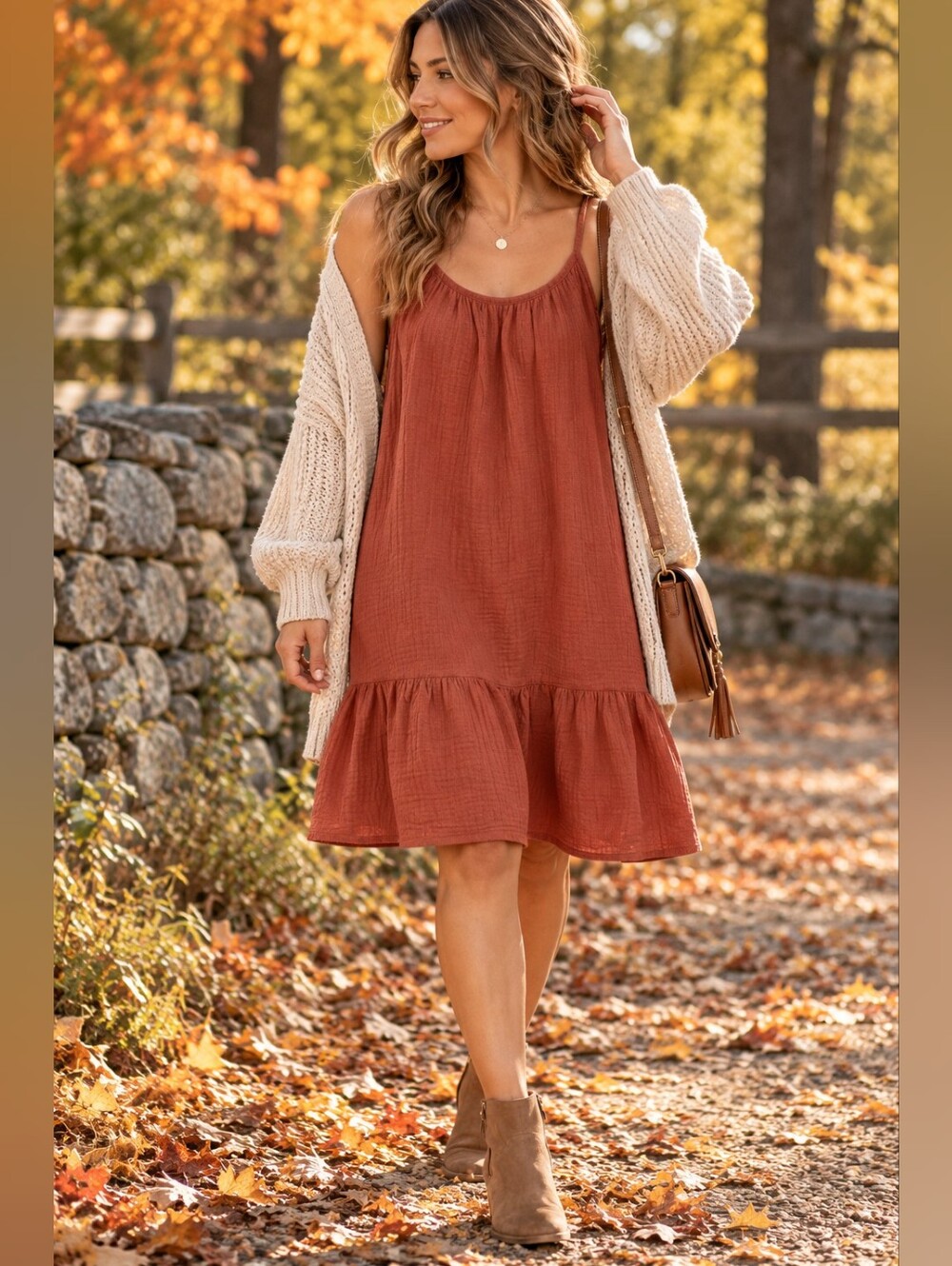 Universal Thread Rust Cotton Gauze Tiered Mini Dress Boho Sundress